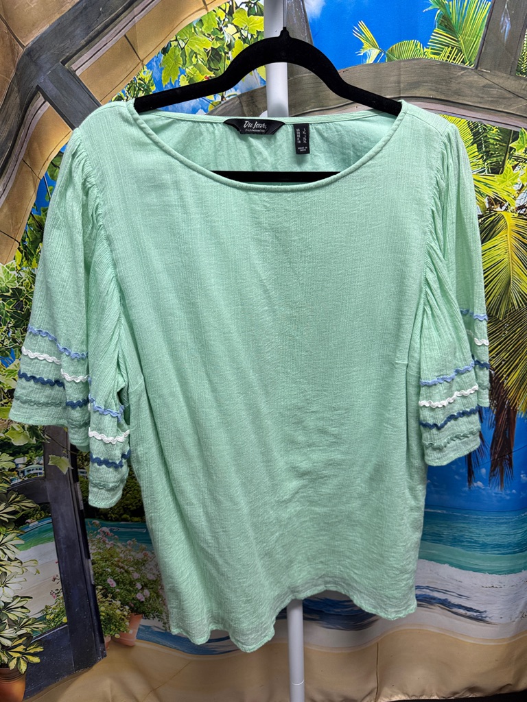 Du Jour Mint Green Ruffle Sleeve Women's Top